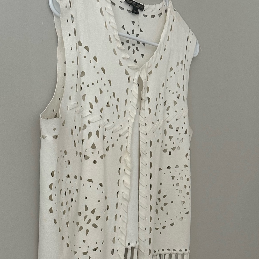 Alberto Makali White Suede Laser Cut Fringe Vest Top Boho Western Size M - Picture 7 of 7